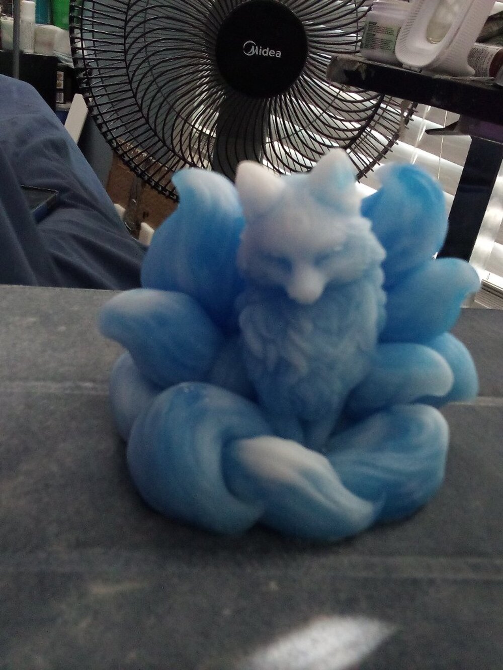 Handmade Blue and White 9 tail fox kitsune statue